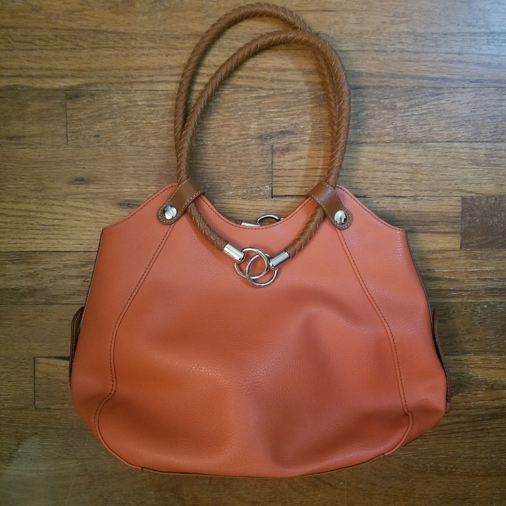 Faux Leather Shoulder Bag Burnt Orange/Brown Braided Strap Western Classic